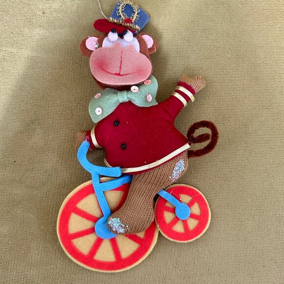 Cycling Christmas Felt Circus Monkey Set of 2. RARE. 5.5” X 11.4” Festive *Read - Picture 4 of 16